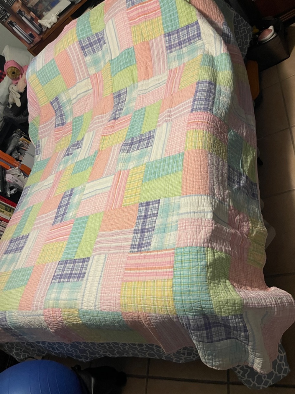 Pastel Plaid Patchwork Quilt - Soft Multicolor Cotton full or queen